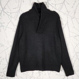 Banana Republic Black 100% Wool Shawl Collar Epaulet Sweater